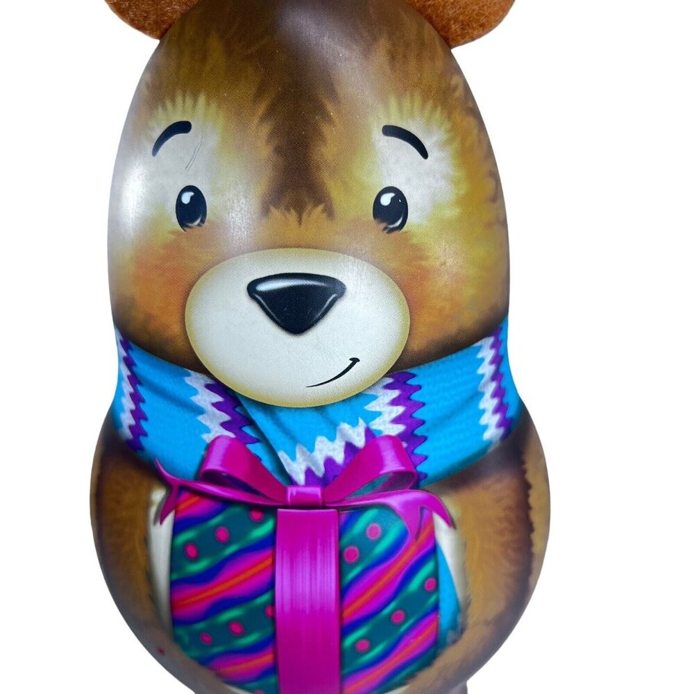 Teddy Bear Tin 10" Tall Felt Ears Decorative Candy Box Metal Gift Container - Picture 2 of 8